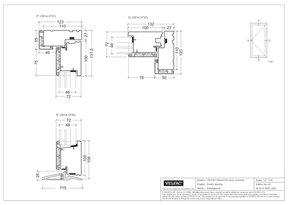 VELFAC brand-ytterdörr med glas i trä/alu